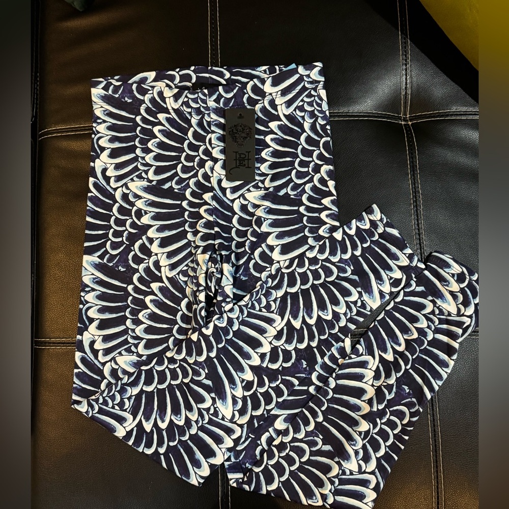 Ed Hardy Leggings Women’s L Blue/White/“High Tide” Pattern/NWT/Easy Care
